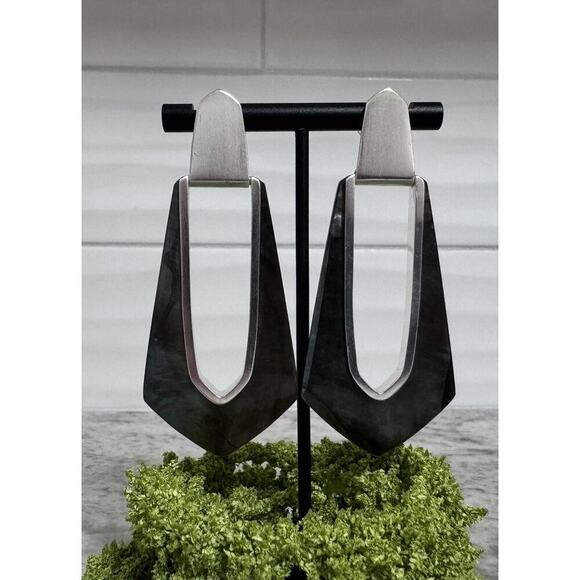 Kendra Scott Silver Abalone Long Abstract Dangle Drop Earrings - Picture 1 of 6